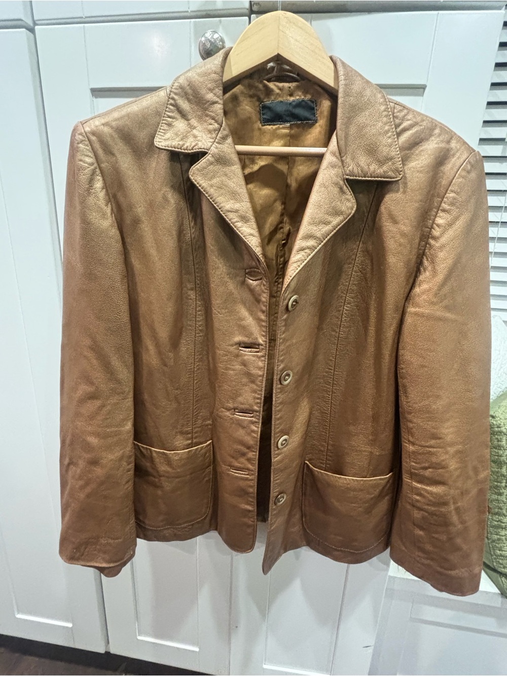 Classic metallic Gold/ Tan Leather Button-Front Jacket